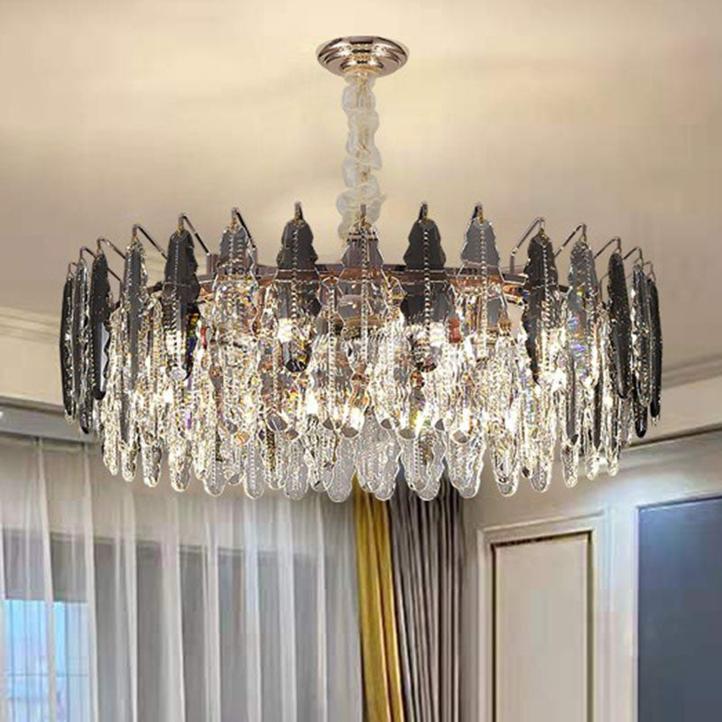 Modern Drum Pendant Light K9 Crystal 9 Heads Living Room Hanging Island Light in Clear Clearhalo 'Ceiling Lights' 'Island Lights' Lighting' 2265745