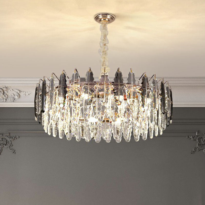 Modern Drum Pendant Light K9 Crystal 9 Heads Living Room Hanging Island Light in Clear Clearhalo 'Ceiling Lights' 'Island Lights' Lighting' 2265747