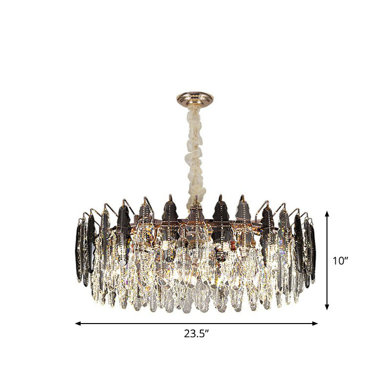 Modern Drum Pendant Light K9 Crystal 9 Heads Living Room Hanging Island Light in Clear Clearhalo 'Ceiling Lights' 'Island Lights' Lighting' 2265748