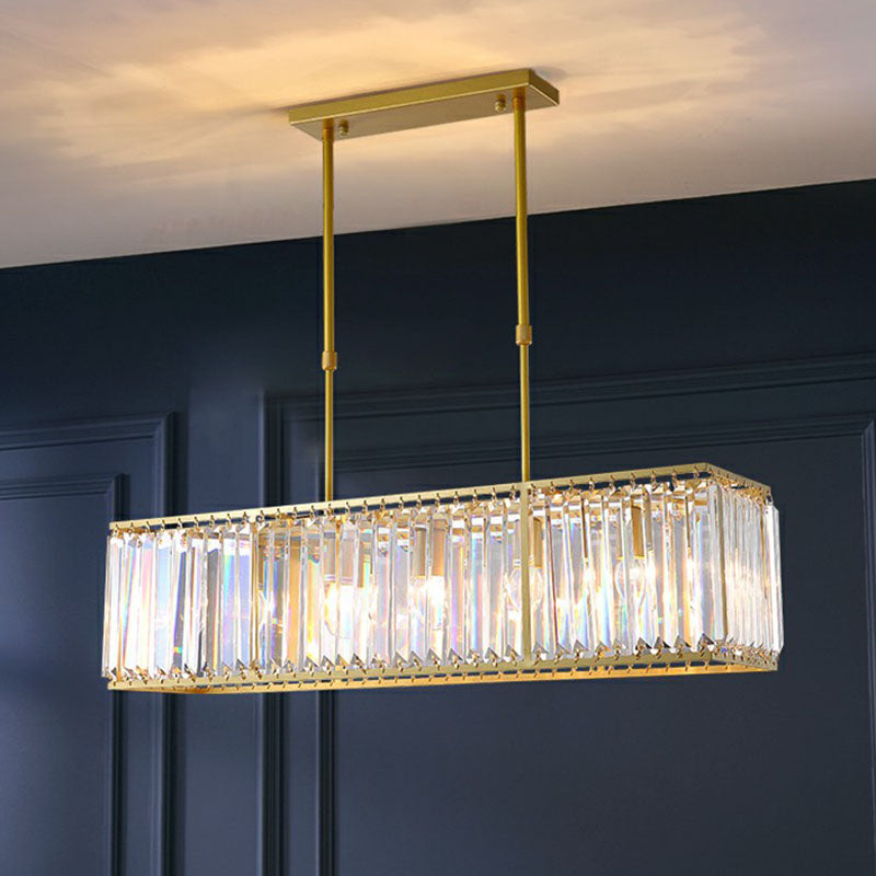 Rectangular Island Pendant Light Contemporary Tri-Prism Crystal 3 Bulbs Dining Room Ceiling Light in Gold Clearhalo 'Ceiling Lights' 'Island Lights' Lighting' 2265749