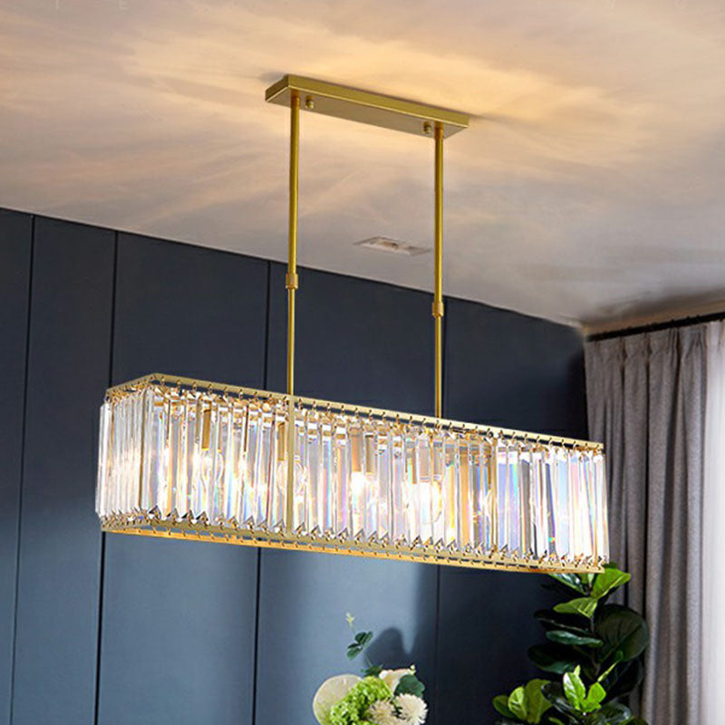 Rectangular Island Pendant Light Contemporary Tri-Prism Crystal 3 Bulbs Dining Room Ceiling Light in Gold Gold Clearhalo 'Ceiling Lights' 'Island Lights' Lighting' 2265750
