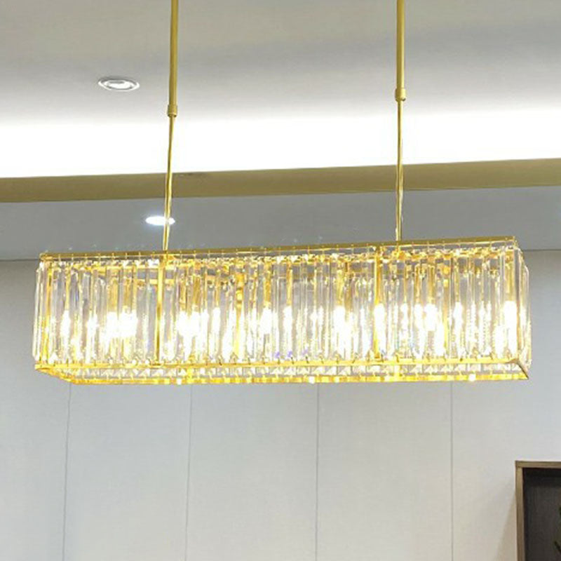 Rectangular Island Pendant Light Contemporary Tri-Prism Crystal 3 Bulbs Dining Room Ceiling Light in Gold Clearhalo 'Ceiling Lights' 'Island Lights' Lighting' 2265751