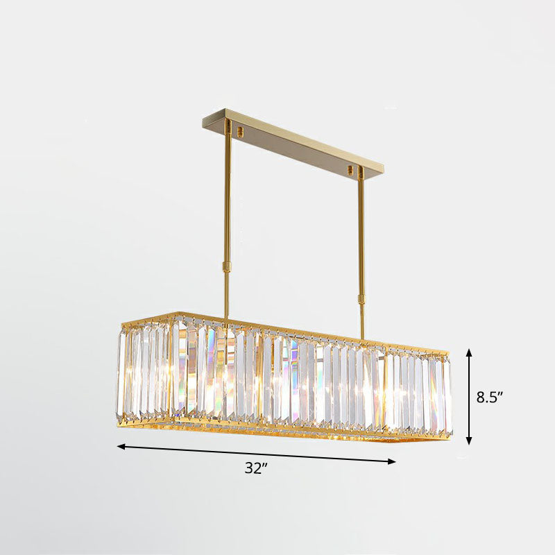 Rectangular Island Pendant Light Contemporary Tri-Prism Crystal 3 Bulbs Dining Room Ceiling Light in Gold Clearhalo 'Ceiling Lights' 'Island Lights' Lighting' 2265753
