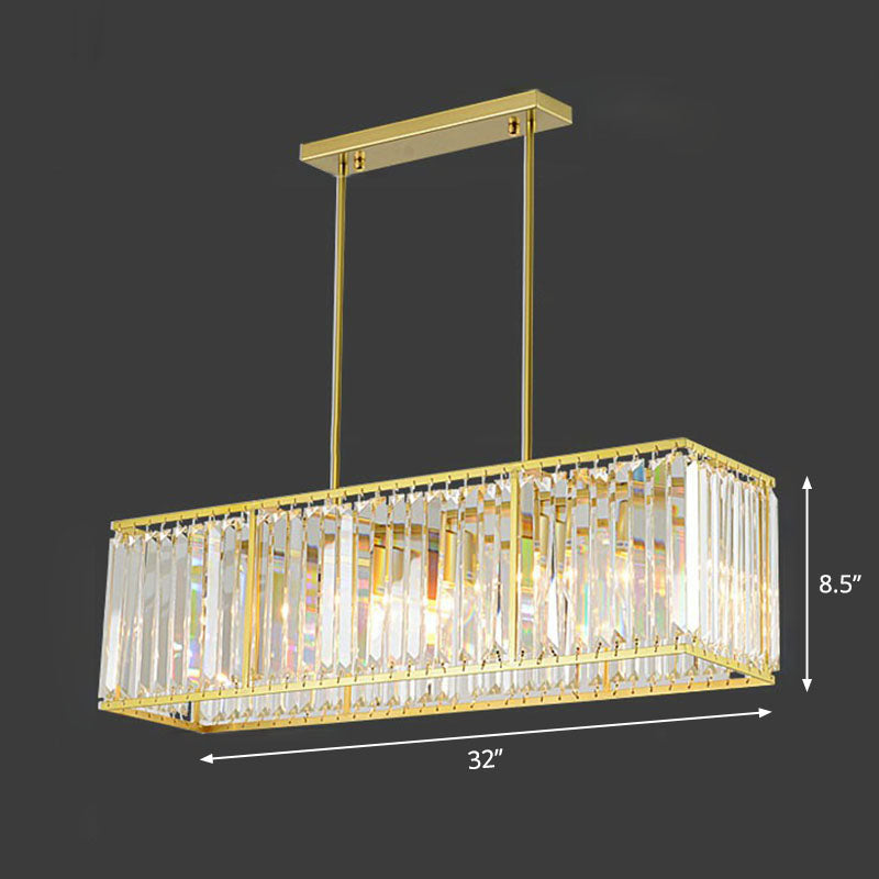 Rectangular Island Pendant Light Contemporary Tri-Prism Crystal 3 Bulbs Dining Room Ceiling Light in Gold Clearhalo 'Ceiling Lights' 'Island Lights' Lighting' 2265754