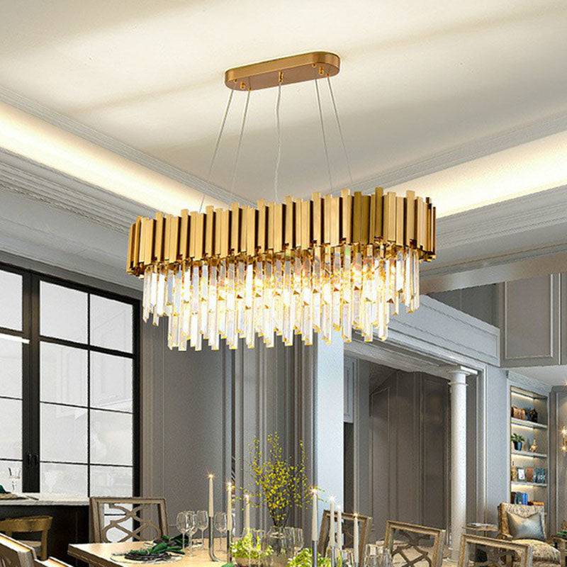 Postmodern Oval Hanging Light Prismatic Crystal 5 Heads Dining Room Island Ceiling Light in Gold Clearhalo 'Ceiling Lights' 'Island Lights' Lighting' 2265763