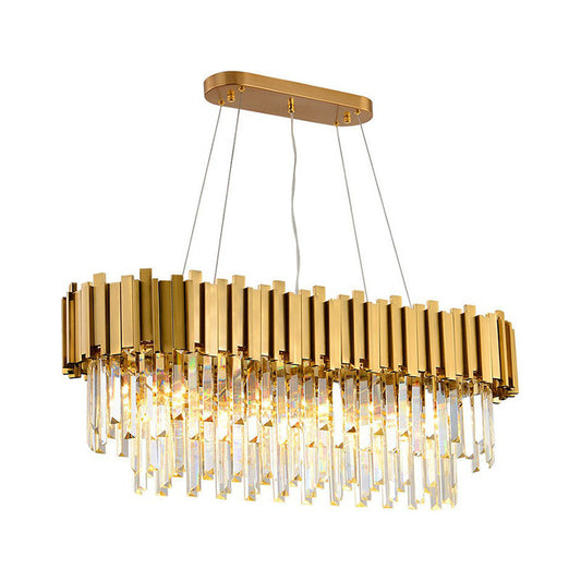Postmodern Oval Hanging Light Prismatic Crystal 5 Heads Dining Room Island Ceiling Light in Gold Clearhalo 'Ceiling Lights' 'Island Lights' Lighting' 2265764