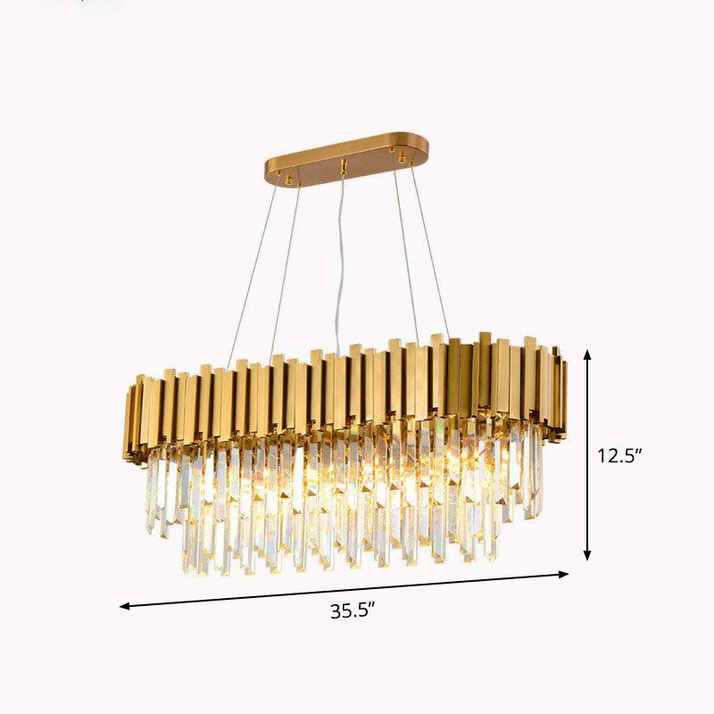 Postmodern Oval Hanging Light Prismatic Crystal 5 Heads Dining Room Island Ceiling Light in Gold Clearhalo 'Ceiling Lights' 'Island Lights' Lighting' 2265765