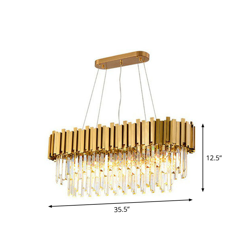 Postmodern Oval Hanging Light Prismatic Crystal 5 Heads Dining Room Island Ceiling Light in Gold Clearhalo 'Ceiling Lights' 'Island Lights' Lighting' 2265766