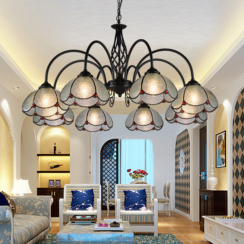 Bronze Scalloped Flower Chandelier Light Tiffany Style Ripple Glass Pendant Light Fixture Clearhalo 'Ceiling Lights' 'Chandeliers' 'Industrial' 'Middle Century Chandeliers' 'Pendant Lights' 'Tiffany Chandeliers' 'Tiffany close to ceiling' 'Tiffany' Lighting' 2265772