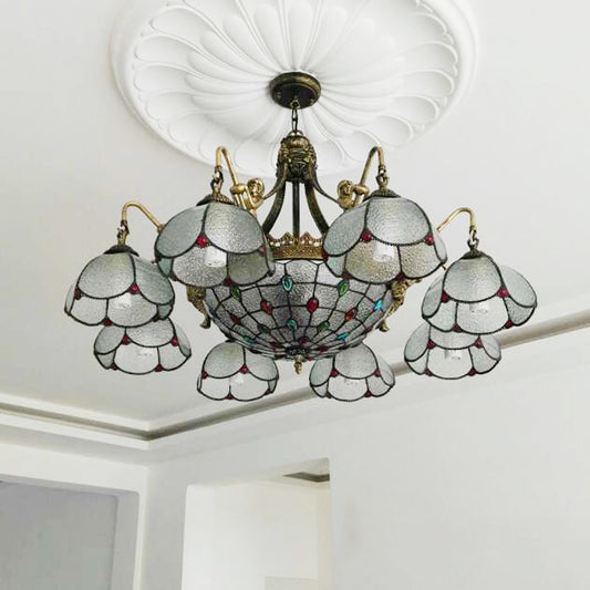 Bronze Scalloped Flower Chandelier Light Tiffany Style Ripple Glass Pendant Light Fixture Clearhalo 'Ceiling Lights' 'Chandeliers' 'Industrial' 'Middle Century Chandeliers' 'Pendant Lights' 'Tiffany Chandeliers' 'Tiffany close to ceiling' 'Tiffany' Lighting' 2265773