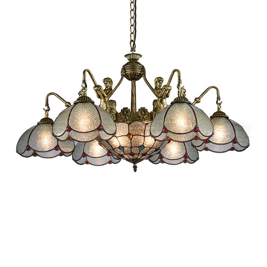 Bronze Scalloped Flower Chandelier Light Tiffany Style Ripple Glass Pendant Light Fixture Clearhalo 'Ceiling Lights' 'Chandeliers' 'Industrial' 'Middle Century Chandeliers' 'Pendant Lights' 'Tiffany Chandeliers' 'Tiffany close to ceiling' 'Tiffany' Lighting' 2265774