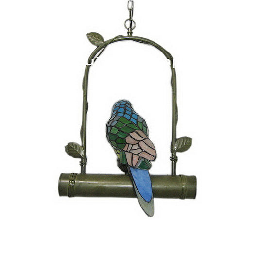 Single Chandelier Lighting Vintage Parrot Stained Glass Pendant Light for Living Room Green Clearhalo 'Ceiling Lights' 'Chandeliers' 'Industrial' 'Middle Century Chandeliers' 'Tiffany Chandeliers' 'Tiffany close to ceiling' 'Tiffany' Lighting' 2265775