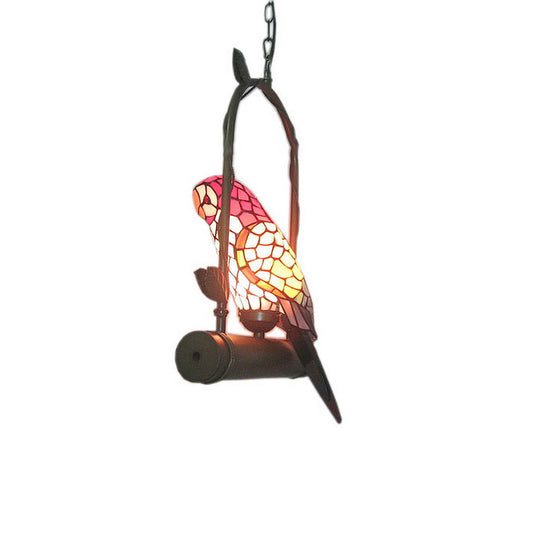 Single Chandelier Lighting Vintage Parrot Stained Glass Pendant Light for Living Room Red Clearhalo 'Ceiling Lights' 'Chandeliers' 'Industrial' 'Middle Century Chandeliers' 'Tiffany Chandeliers' 'Tiffany close to ceiling' 'Tiffany' Lighting' 2265776