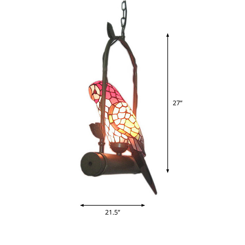 Single Chandelier Lighting Vintage Parrot Stained Glass Pendant Light for Living Room Clearhalo 'Ceiling Lights' 'Chandeliers' 'Industrial' 'Middle Century Chandeliers' 'Tiffany Chandeliers' 'Tiffany close to ceiling' 'Tiffany' Lighting' 2265777