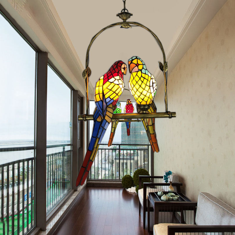 Single Chandelier Lighting Vintage Parrot Stained Glass Pendant Light for Living Room Clearhalo 'Ceiling Lights' 'Chandeliers' 'Industrial' 'Middle Century Chandeliers' 'Tiffany Chandeliers' 'Tiffany close to ceiling' 'Tiffany' Lighting' 2265779