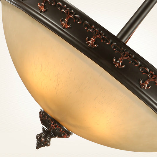 3 Lights Corridor Ceiling Lamp Traditional Brown Semi Flush with Bowl Frosted Glass Shade Clearhalo 'Ceiling Lights' 'Close To Ceiling Lights' 'Close to ceiling' 'Glass shade' 'Glass' 'Semi-flushmount' Lighting' 226577