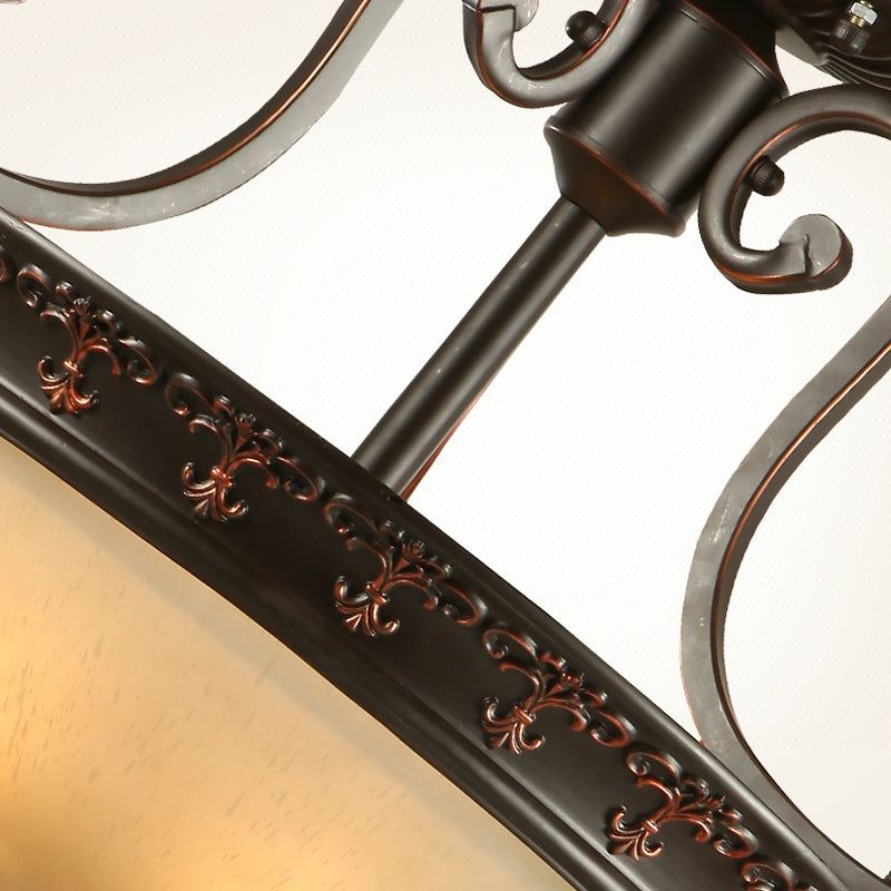 3 Lights Corridor Ceiling Lamp Traditional Brown Semi Flush with Bowl Frosted Glass Shade Clearhalo 'Ceiling Lights' 'Close To Ceiling Lights' 'Close to ceiling' 'Glass shade' 'Glass' 'Semi-flushmount' Lighting' 226578