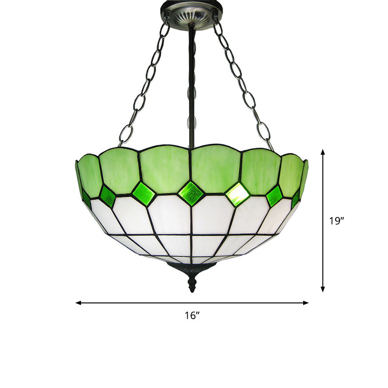 Inverted Dome Ceiling Lighting 3 Heads Stained Art Glass Tiffany Chandelier Light Fixture Clearhalo 'Ceiling Lights' 'Chandeliers' 'Industrial' 'Middle Century Chandeliers' 'Tiffany Chandeliers' 'Tiffany close to ceiling' 'Tiffany' Lighting' 2265783