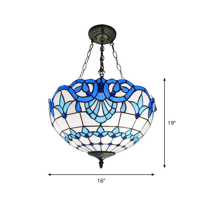 Inverted Dome Ceiling Lighting 3 Heads Stained Art Glass Tiffany Chandelier Light Fixture Clearhalo 'Ceiling Lights' 'Chandeliers' 'Industrial' 'Middle Century Chandeliers' 'Tiffany Chandeliers' 'Tiffany close to ceiling' 'Tiffany' Lighting' 2265784