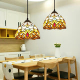 Beige 1��Head Suspension Light Antique Stained Glass Flower Shade Pendant Lighting Fixture Clearhalo 'Ceiling Lights' 'Chandeliers' 'Industrial' 'Middle Century Pendants' 'Pendant Lights' 'Pendants' 'Tiffany close to ceiling' 'Tiffany' Lighting' 2265798