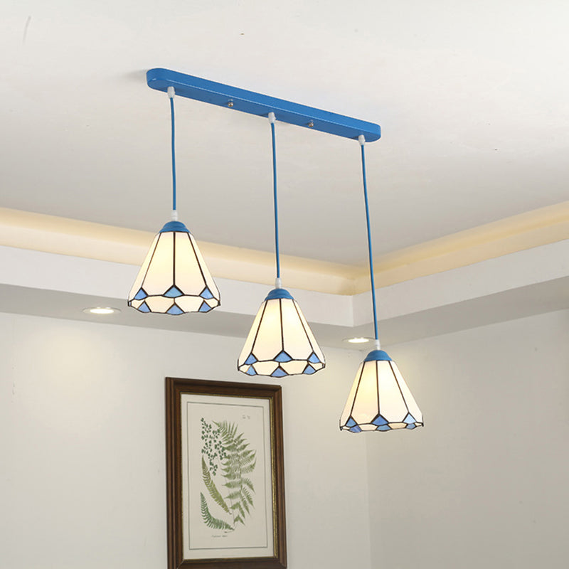 Tiffany Conical Hanging Light 3 Heads Stained Glass Multi Light Pendant for Restaurant Clearhalo 'Ceiling Lights' 'Industrial' 'Middle Century Pendants' 'Pendant Lights' 'Pendants' 'Tiffany close to ceiling' 'Tiffany Pendants' 'Tiffany' Lighting' 2265813