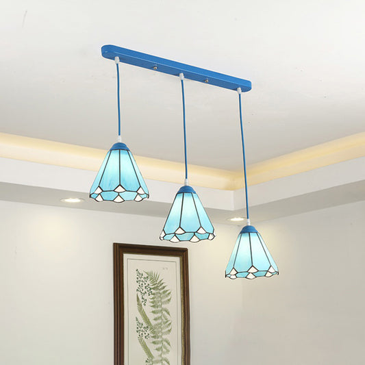 Tiffany Conical Hanging Light 3 Heads Stained Glass Multi Light Pendant for Restaurant Clearhalo 'Ceiling Lights' 'Industrial' 'Middle Century Pendants' 'Pendant Lights' 'Pendants' 'Tiffany close to ceiling' 'Tiffany Pendants' 'Tiffany' Lighting' 2265816