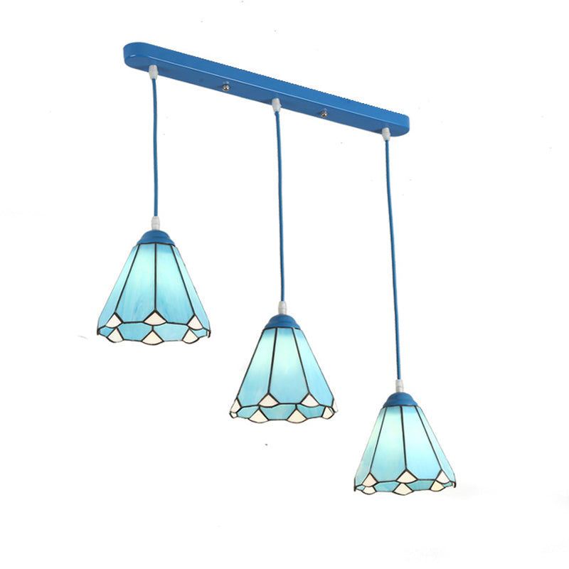 Tiffany Conical Hanging Light 3 Heads Stained Glass Multi Light Pendant for Restaurant Clearhalo 'Ceiling Lights' 'Industrial' 'Middle Century Pendants' 'Pendant Lights' 'Pendants' 'Tiffany close to ceiling' 'Tiffany Pendants' 'Tiffany' Lighting' 2265818