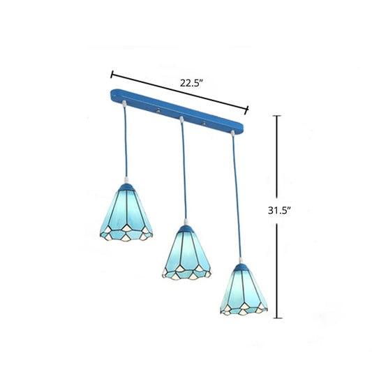 Tiffany Conical Hanging Light 3 Heads Stained Glass Multi Light Pendant for Restaurant Clearhalo 'Ceiling Lights' 'Industrial' 'Middle Century Pendants' 'Pendant Lights' 'Pendants' 'Tiffany close to ceiling' 'Tiffany Pendants' 'Tiffany' Lighting' 2265820