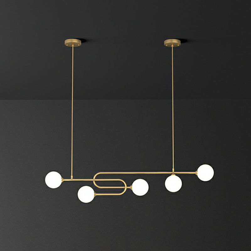 Minimalist U-Shaped Suspension Light Metal Dining Room Island Light with Ball Milky Glass Shade in Gold 5 Gold Clearhalo 'Ceiling Lights' 'Island Lights' Lighting' 2265827
