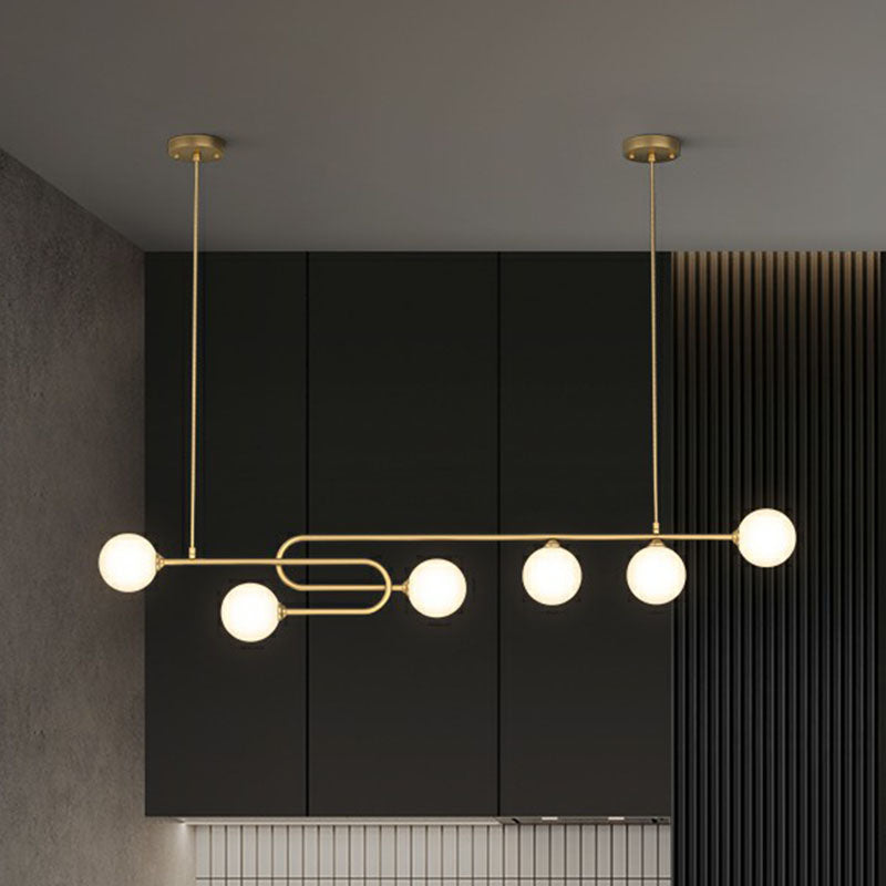 Minimalist U-Shaped Suspension Light Metal Dining Room Island Light with Ball Milky Glass Shade in Gold 6 Gold Clearhalo 'Ceiling Lights' 'Island Lights' Lighting' 2265828