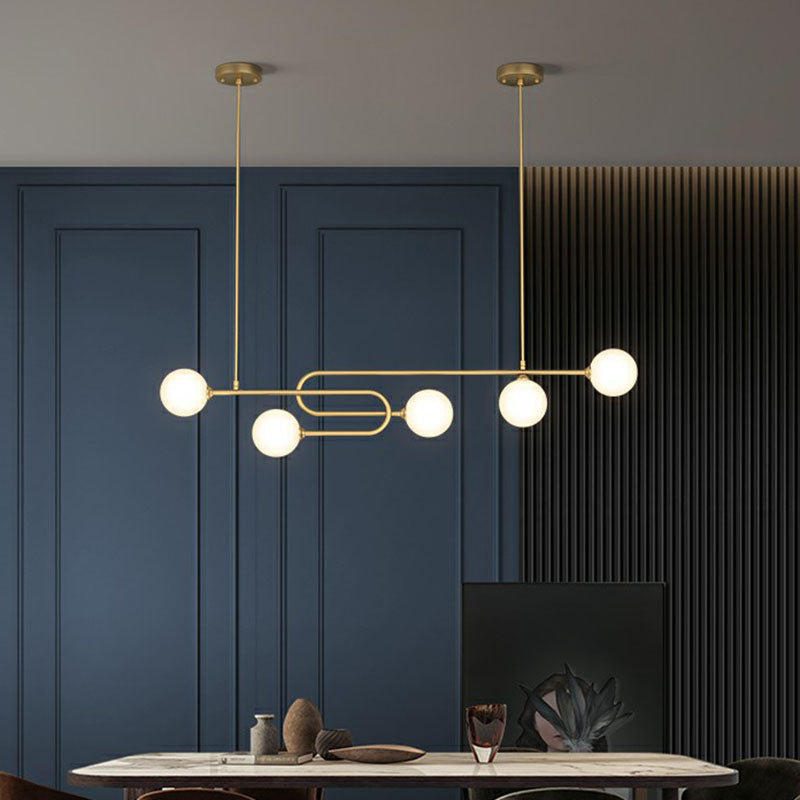 Minimalist U-Shaped Suspension Light Metal Dining Room Island Light with Ball Milky Glass Shade in Gold Clearhalo 'Ceiling Lights' 'Island Lights' Lighting' 2265829