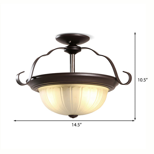 2 Lights Corridor Semi Flush Mount Classic Black Close to Ceiling Lighting with Bowl Frosted Glass Shade Clearhalo 'Ceiling Lights' 'Close To Ceiling Lights' 'Close to ceiling' 'Glass shade' 'Glass' 'Semi-flushmount' Lighting' 226582