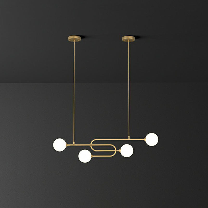 Minimalist U-Shaped Suspension Light Metal Dining Room Island Light with Ball Milky Glass Shade in Gold 4 Gold Clearhalo 'Ceiling Lights' 'Island Lights' Lighting' 2265830