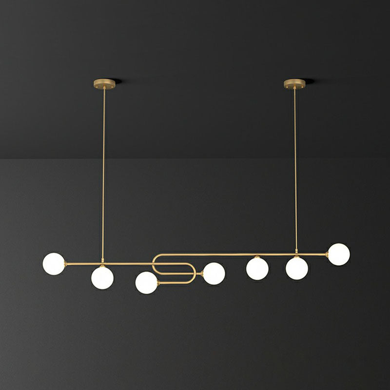 Minimalist U-Shaped Suspension Light Metal Dining Room Island Light with Ball Milky Glass Shade in Gold 7 Gold Clearhalo 'Ceiling Lights' 'Island Lights' Lighting' 2265832