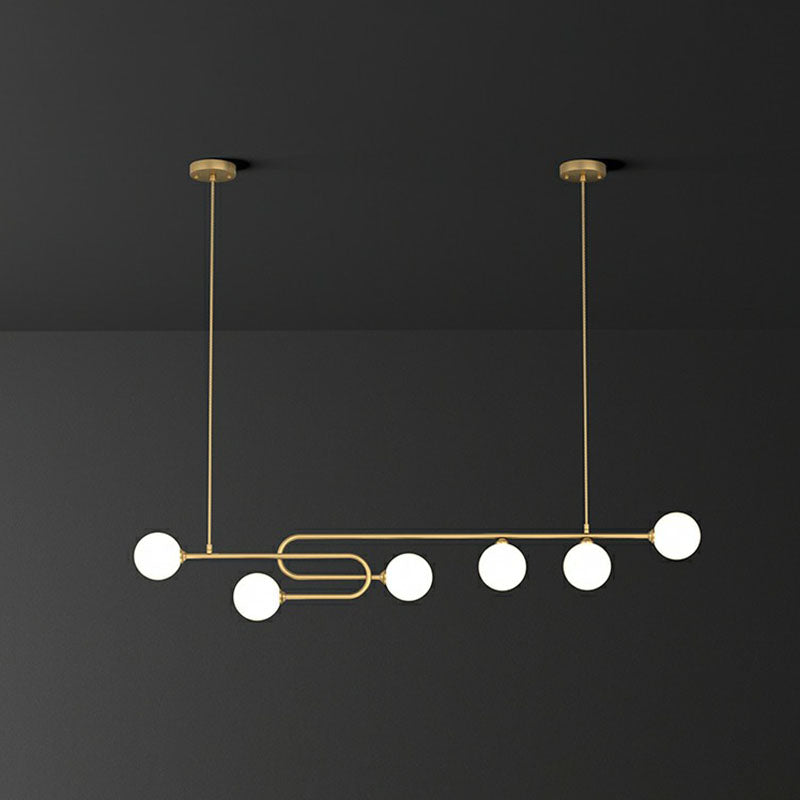 Minimalist U-Shaped Suspension Light Metal Dining Room Island Light with Ball Milky Glass Shade in Gold Clearhalo 'Ceiling Lights' 'Island Lights' Lighting' 2265833