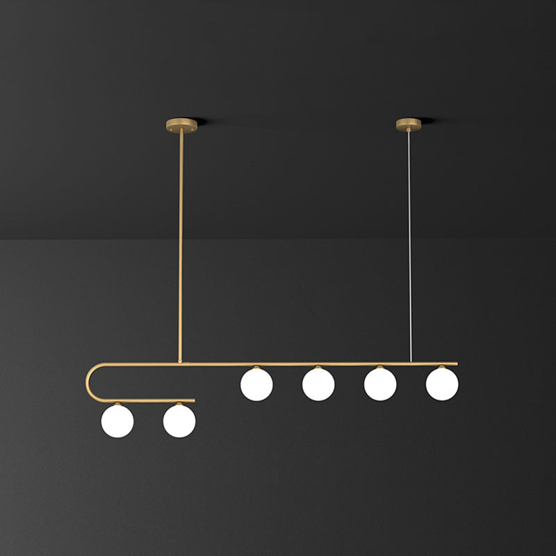 Linear Restaurant Island Pendant Light Ivory Ball Glass Postmodern LED Hanging Lamp in Gold 6 Gold Clearhalo 'Ceiling Lights' 'Island Lights' Lighting' 2265837