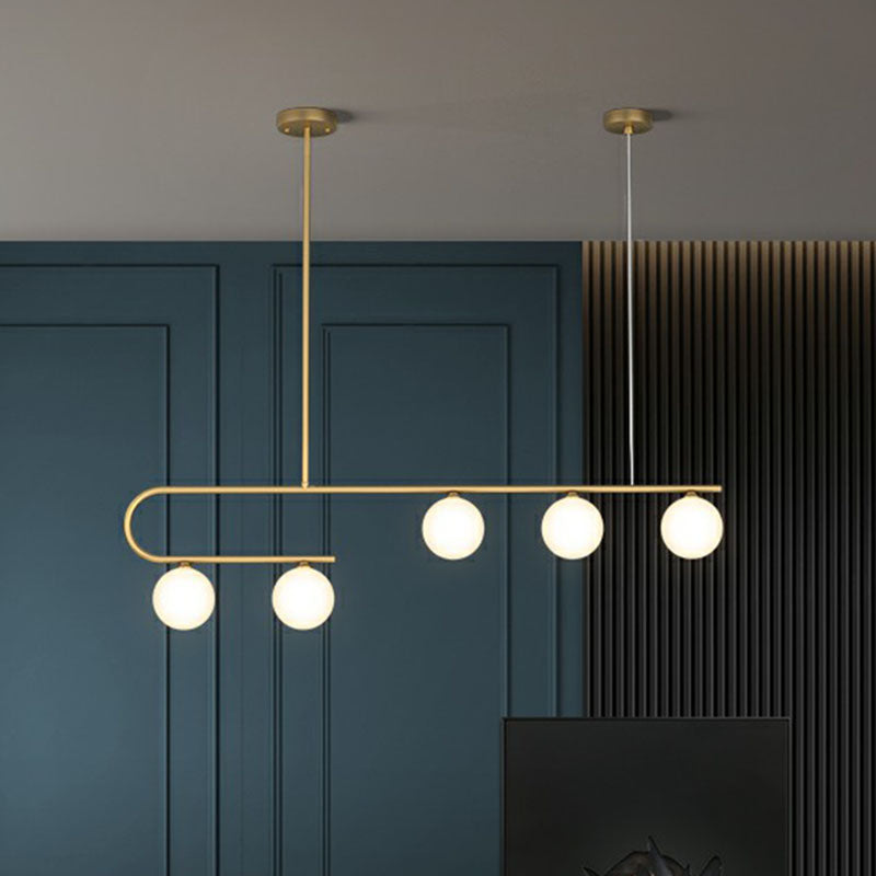 Linear Restaurant Island Pendant Light Ivory Ball Glass Postmodern LED Hanging Lamp in Gold Clearhalo 'Ceiling Lights' 'Island Lights' Lighting' 2265838
