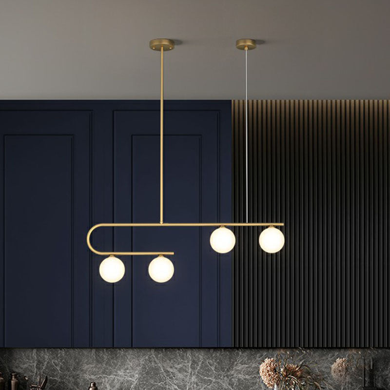 Linear Restaurant Island Pendant Light Ivory Ball Glass Postmodern LED Hanging Lamp in Gold Clearhalo 'Ceiling Lights' 'Island Lights' Lighting' 2265840