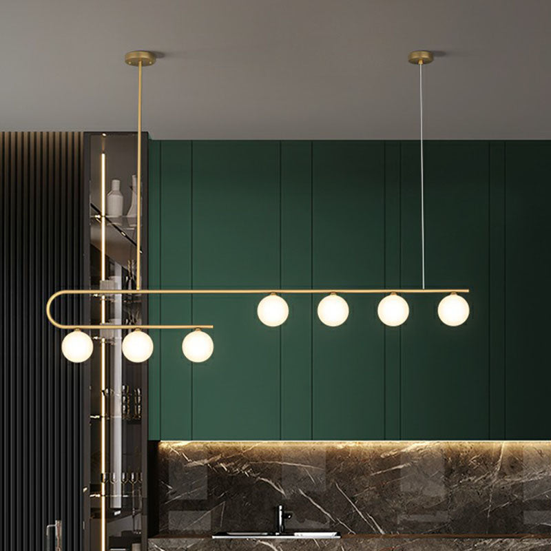 Linear Restaurant Island Pendant Light Ivory Ball Glass Postmodern LED Hanging Lamp in Gold Clearhalo 'Ceiling Lights' 'Island Lights' Lighting' 2265842