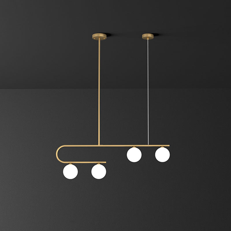 Linear Restaurant Island Pendant Light Ivory Ball Glass Postmodern LED Hanging Lamp in Gold 4 Gold Clearhalo 'Ceiling Lights' 'Island Lights' Lighting' 2265843