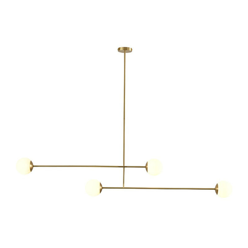 Gold Finish Parallel Pendant Light Minimalistic 4-Bulb Metallic Island Lamp with Ball Opal Glass Shade Clearhalo 'Ceiling Lights' 'Island Lights' Lighting' 2265849