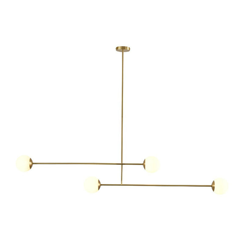 Gold Finish Parallel Pendant Light Minimalistic 4-Bulb Metallic Island Lamp with Ball Opal Glass Shade Clearhalo 'Ceiling Lights' 'Island Lights' Lighting' 2265849