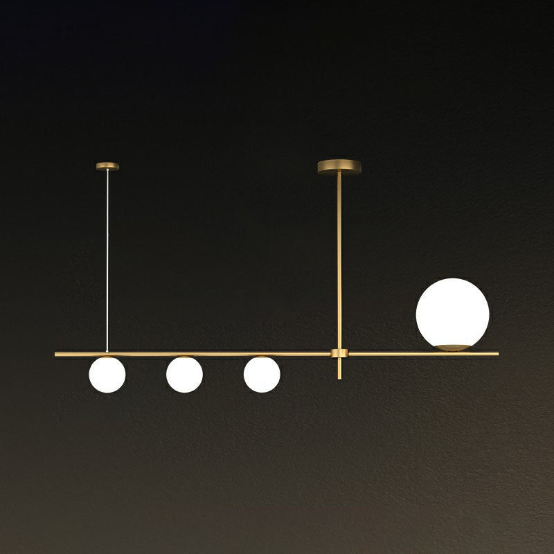 Minimalist Novelty Globe Island Light Cream Glass Dining Room Suspended Lighting Fixture 4 Gold Clearhalo 'Ceiling Lights' 'Island Lights' Lighting' 2265854