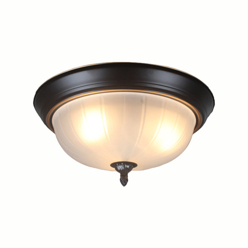 Bowl Shaped Living Room Flushmount Light Traditional Frosted Glass 3 Lights Black Ceiling Lighting, 13"/15"/19" Wide Clearhalo 'Ceiling Lights' 'Close To Ceiling Lights' 'Close to ceiling' 'Flush mount' Lighting' 226586