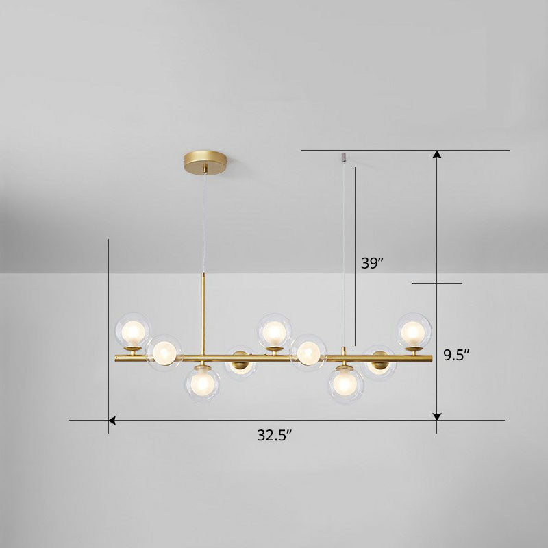 Glass Bubble Hanging Lamp Postmodernism LED Island Lighting Fixture for Dining Room 9 Gold Clear Clearhalo 'Ceiling Lights' 'Island Lights' Lighting' 2265867
