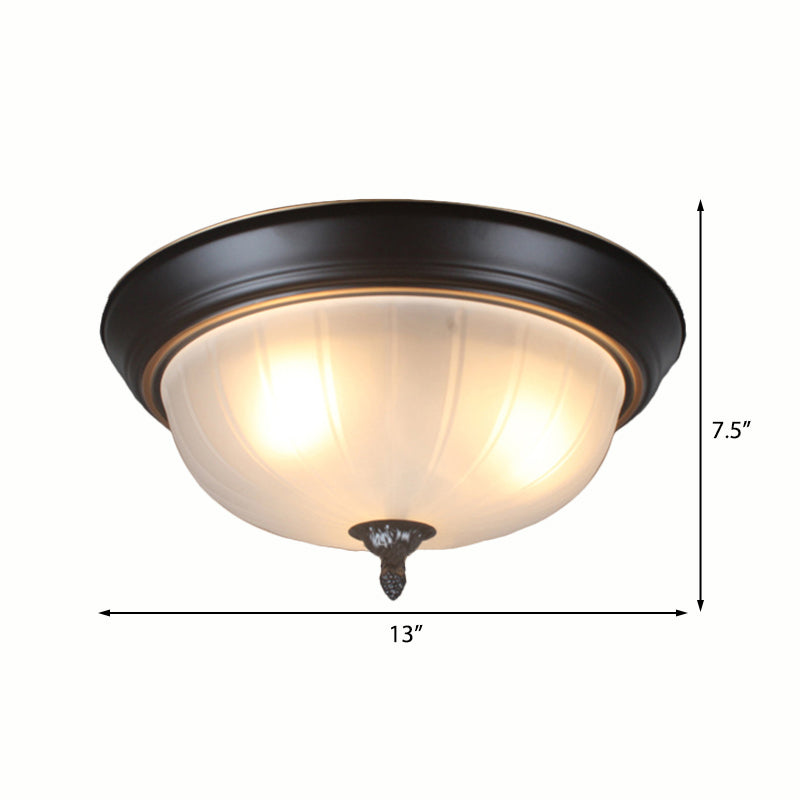 Bowl Shaped Living Room Flushmount Light Traditional Frosted Glass 3 Lights Black Ceiling Lighting, 13"/15"/19" Wide Clearhalo 'Ceiling Lights' 'Close To Ceiling Lights' 'Close to ceiling' 'Flush mount' Lighting' 226587