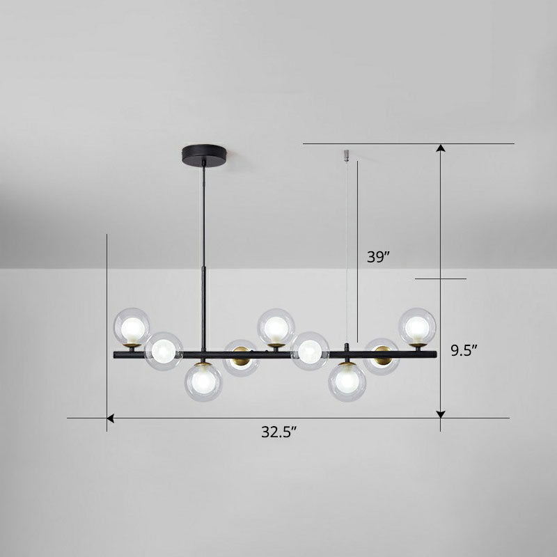 Glass Bubble Hanging Lamp Postmodernism LED Island Lighting Fixture for Dining Room 9 Black Clear Clearhalo 'Ceiling Lights' 'Island Lights' Lighting' 2265870