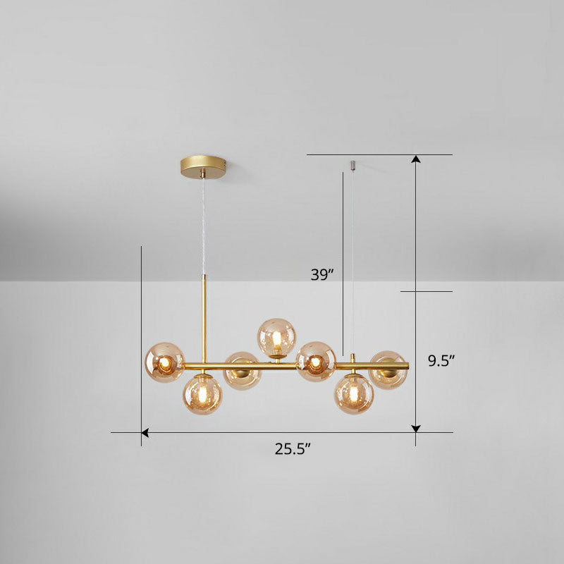 Glass Bubble Hanging Lamp Postmodernism LED Island Lighting Fixture for Dining Room 7 Gold Cognac Clearhalo 'Ceiling Lights' 'Island Lights' Lighting' 2265872