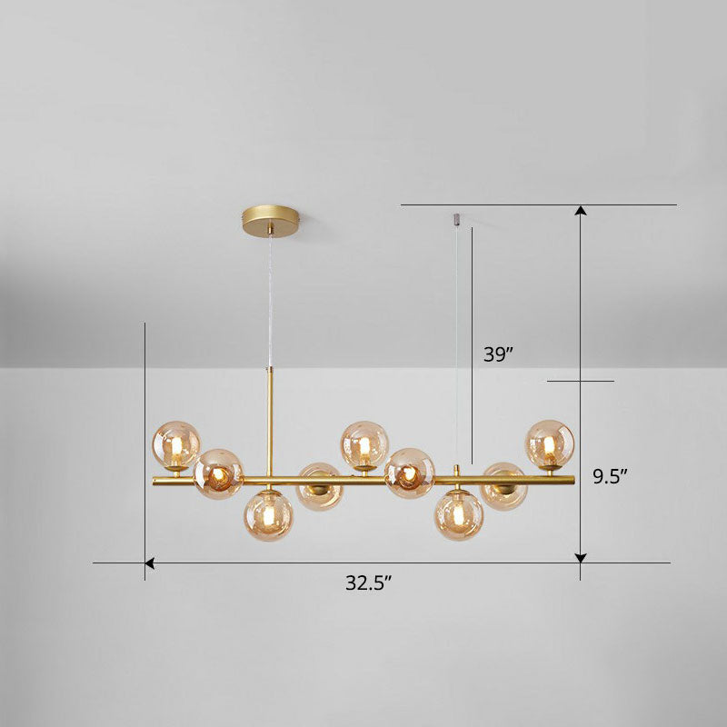 Glass Bubble Hanging Lamp Postmodernism LED Island Lighting Fixture for Dining Room 9 Gold Cognac Clearhalo 'Ceiling Lights' 'Island Lights' Lighting' 2265873