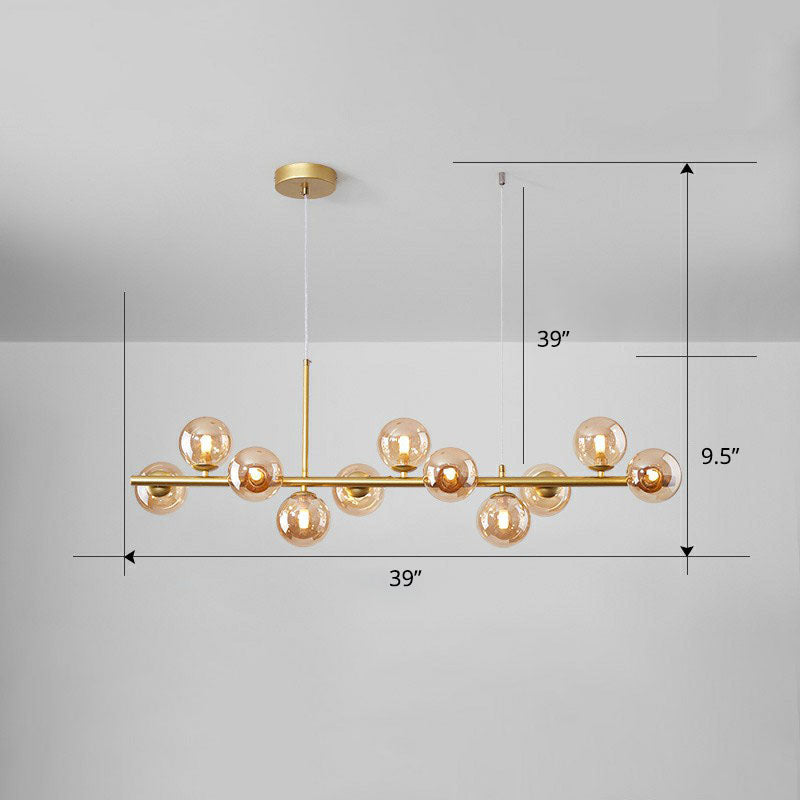 Glass Bubble Hanging Lamp Postmodernism LED Island Lighting Fixture for Dining Room 11 Gold Cognac Clearhalo 'Ceiling Lights' 'Island Lights' Lighting' 2265874